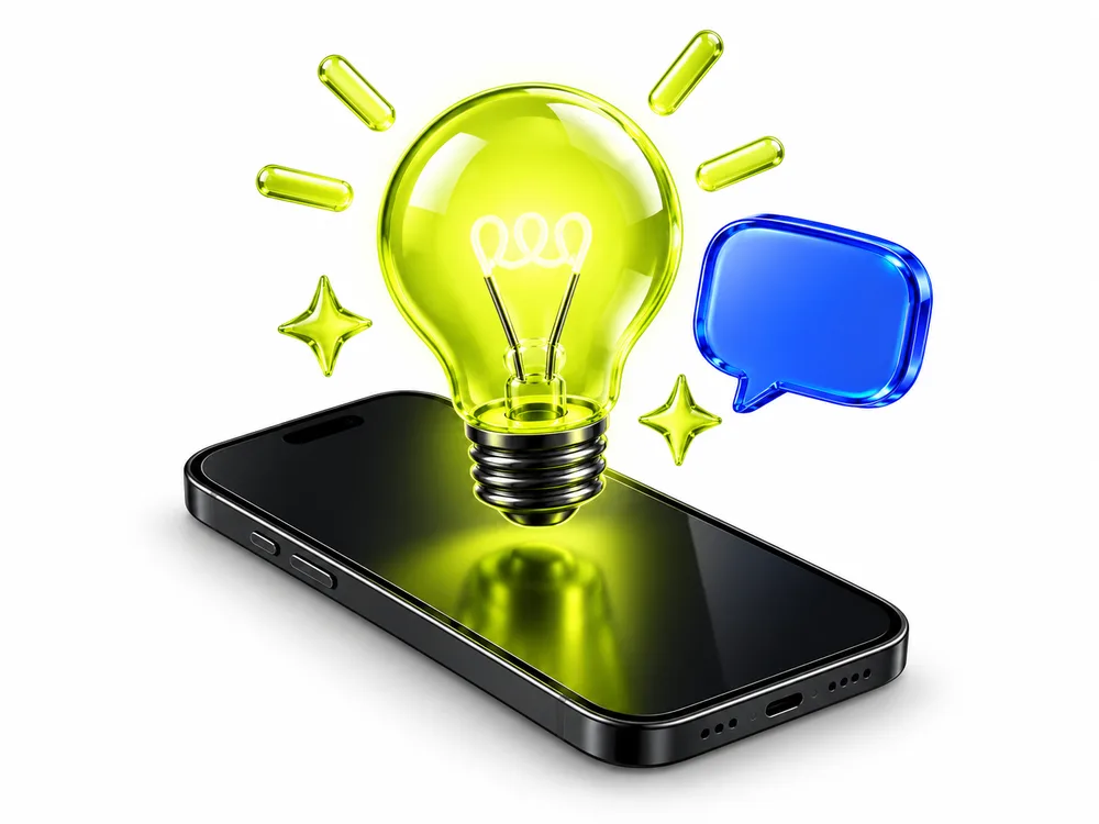 A glowing lightbulb above a smartphone